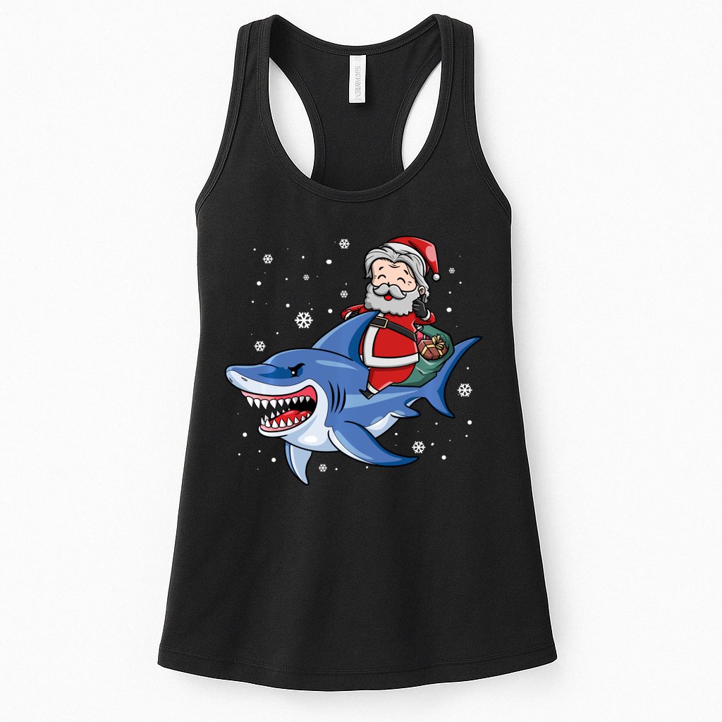 Santa Riding Shark Christmas Pajamas Womens Tank Top