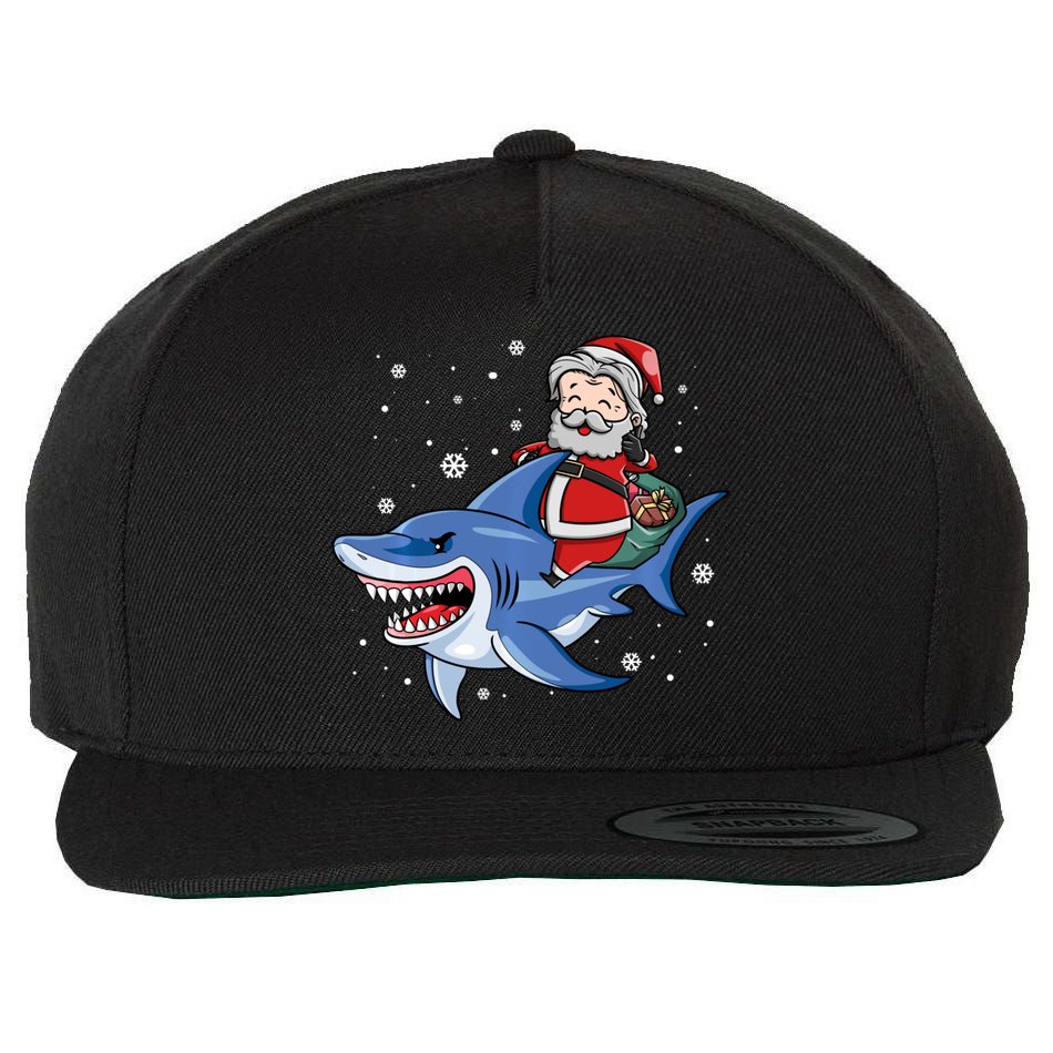 Santa Riding Shark Christmas Pajamas Wool Snapback Cap