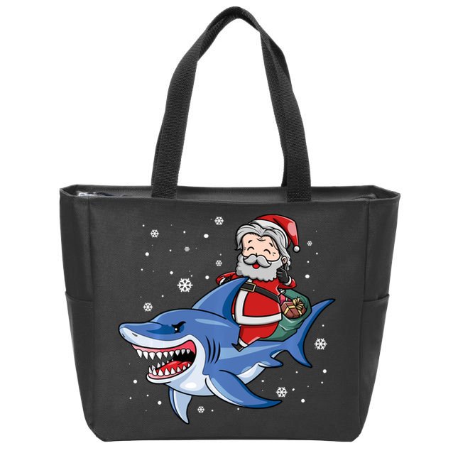 Santa Riding Shark Christmas Pajamas Zip Tote Bag