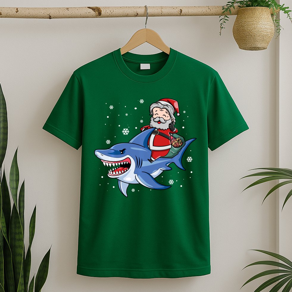 Santa Riding Shark Christmas Pajamas T-Shirt