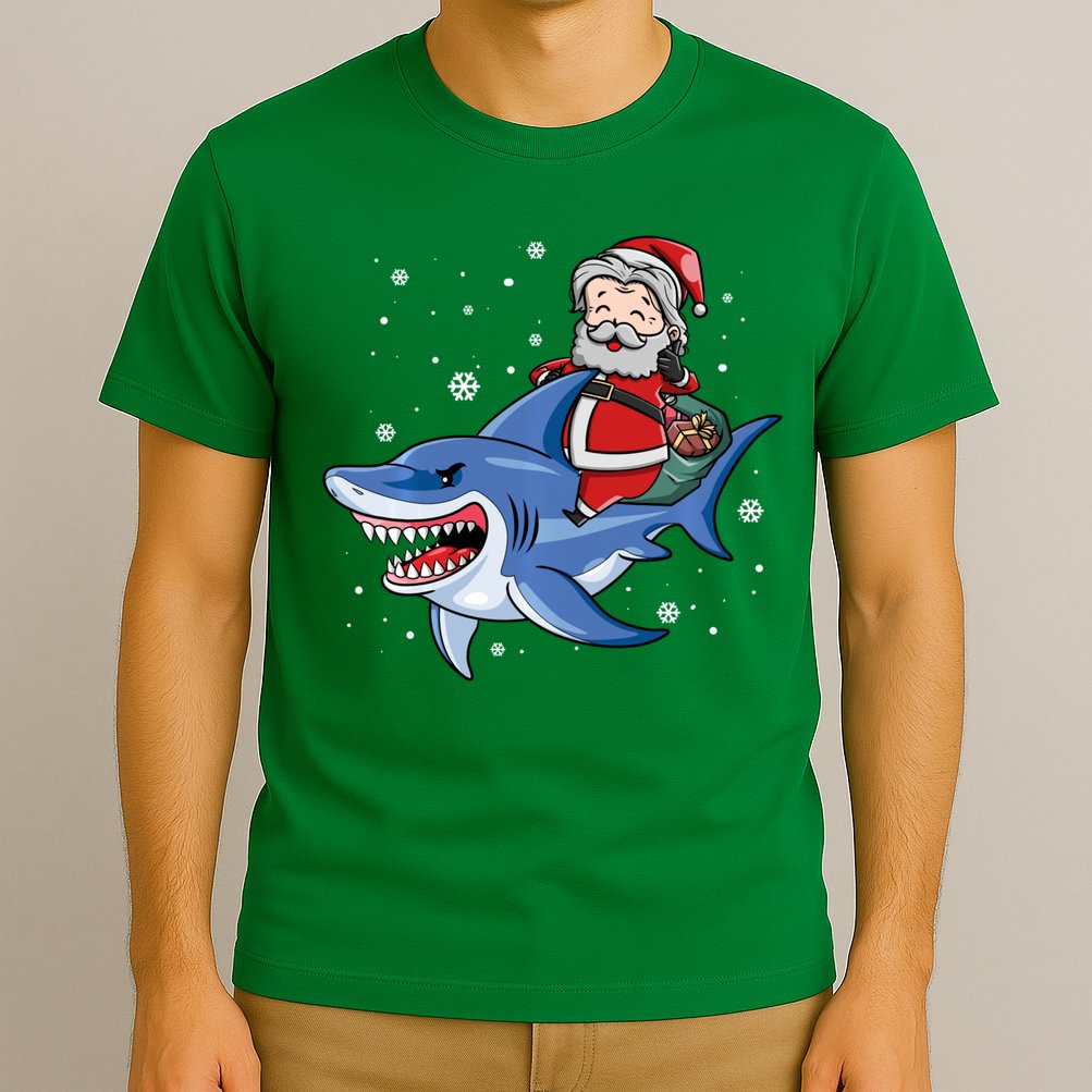 Santa Riding Shark Christmas Pajamas T-Shirt
