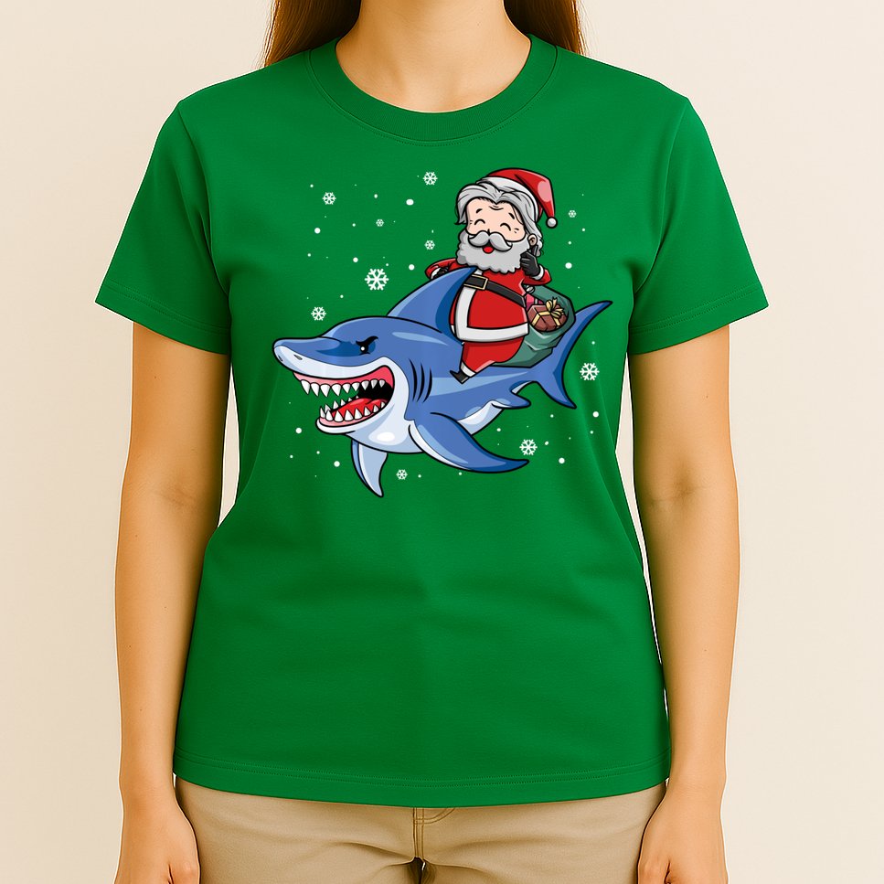 Santa Riding Shark Christmas Pajamas T-Shirt