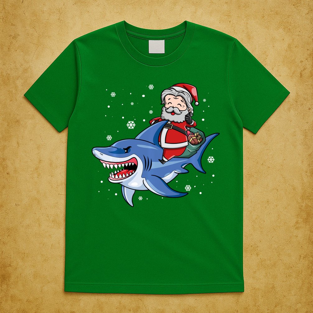 Santa Riding Shark Christmas Pajamas T-Shirt