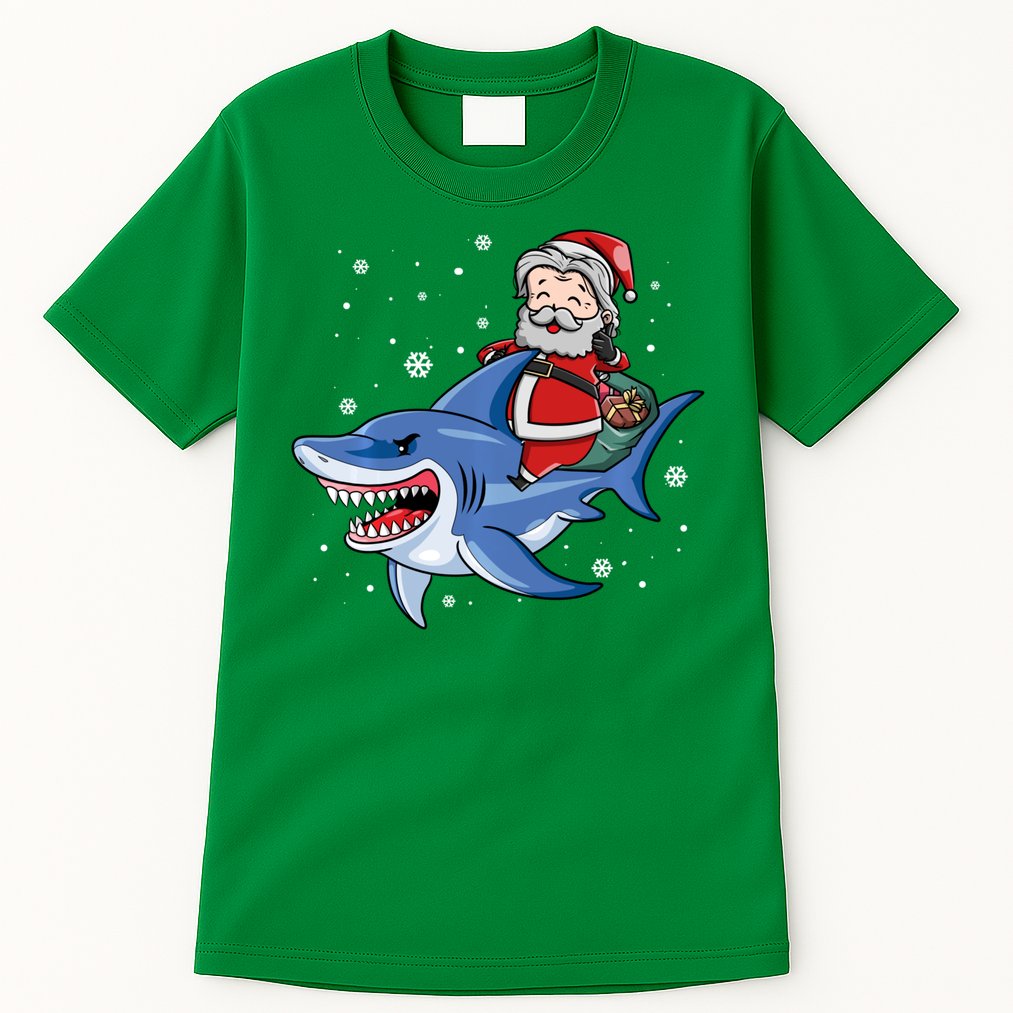 Santa Riding Shark Christmas Pajamas Tall T-Shirt