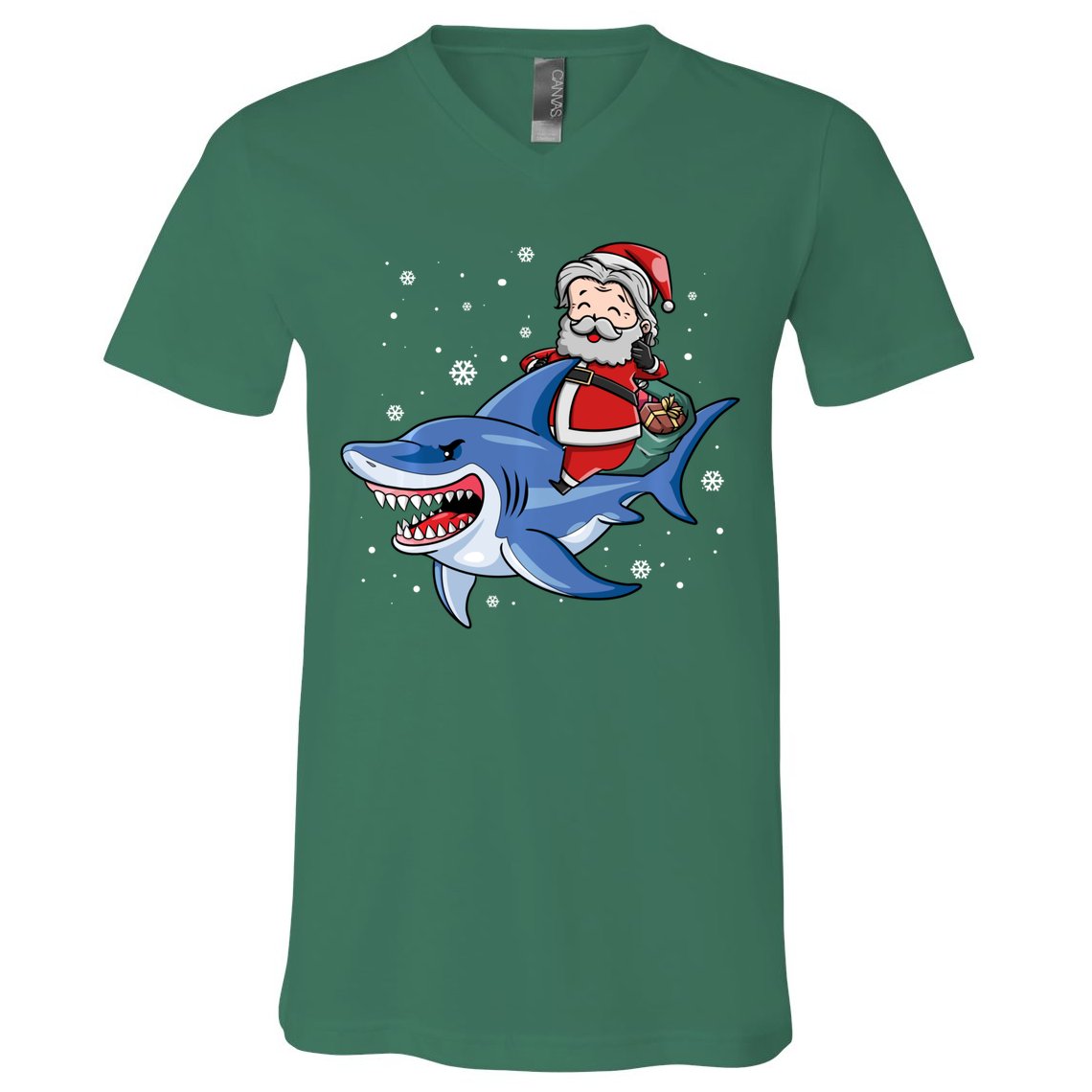 Santa Riding Shark Christmas Pajamas V-Neck T-Shirt