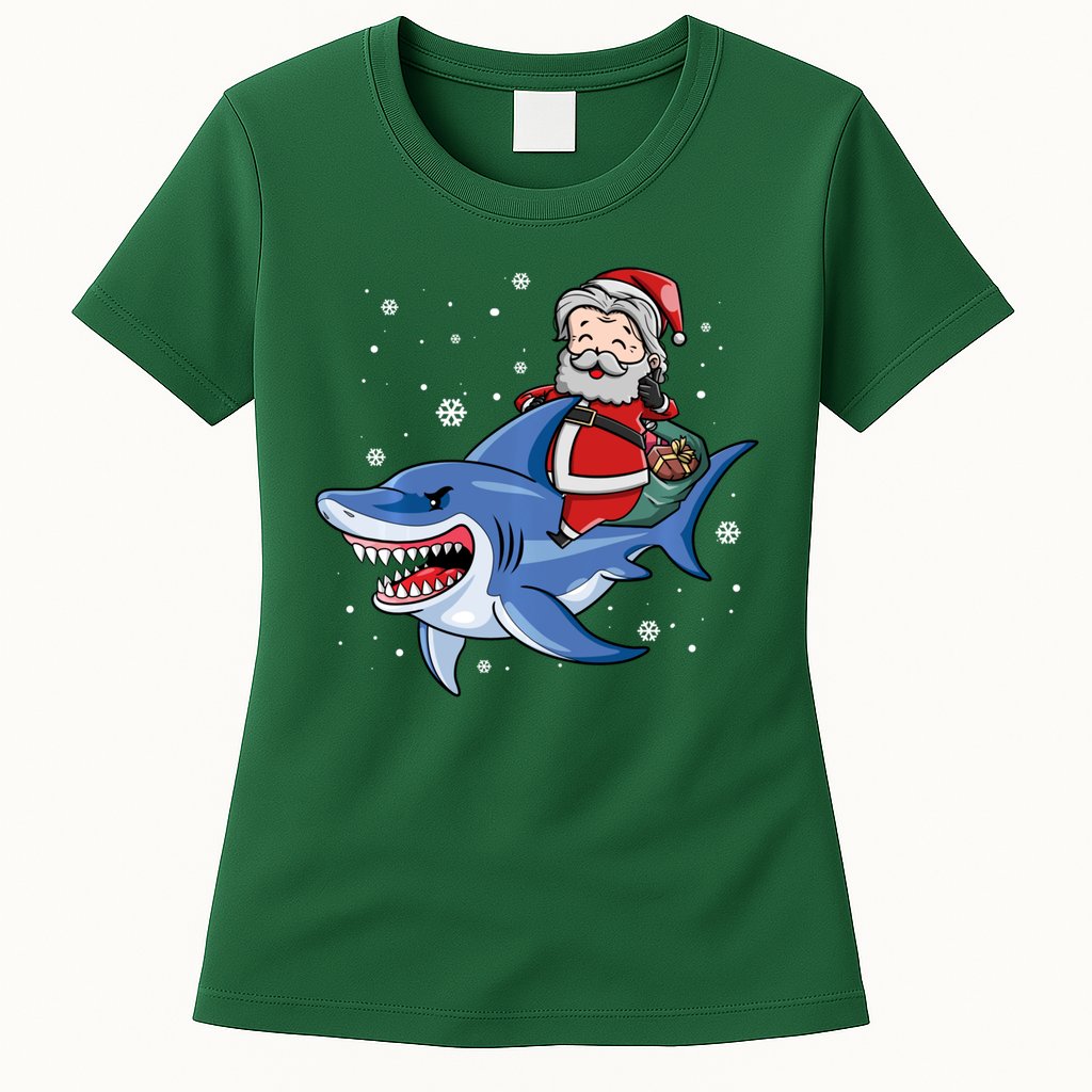 Santa Riding Shark Christmas Pajamas Womens T-Shirt