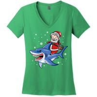 Santa Riding Shark Christmas Pajamas Women's V-Neck T-Shirt