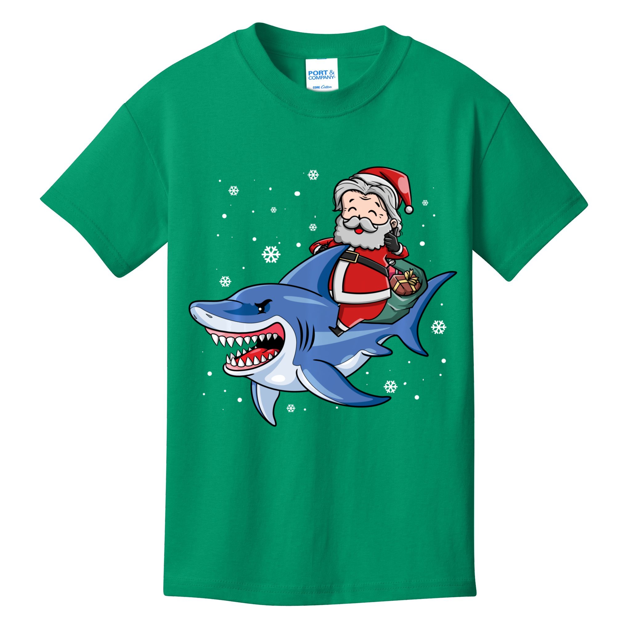 Santa Riding Shark Christmas Pajamas Kids T-Shirt