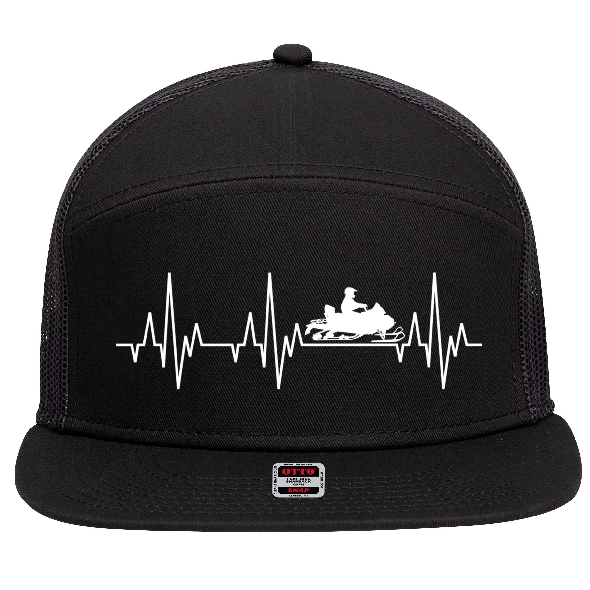 Snowmobile Rider Snowmobiling Winter Sports Snow Heartbeat Gift 7 Panel Mesh Trucker Snapback Hat