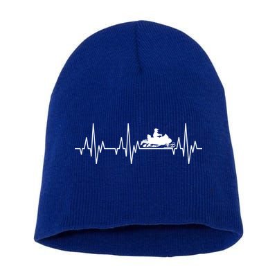 Snowmobile Rider Snowmobiling Winter Sports Snow Heartbeat Gift Short Acrylic Beanie