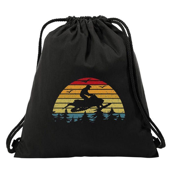 Snowmobile Retro Snowmobile Mountain Snowmobiling Drawstring Bag