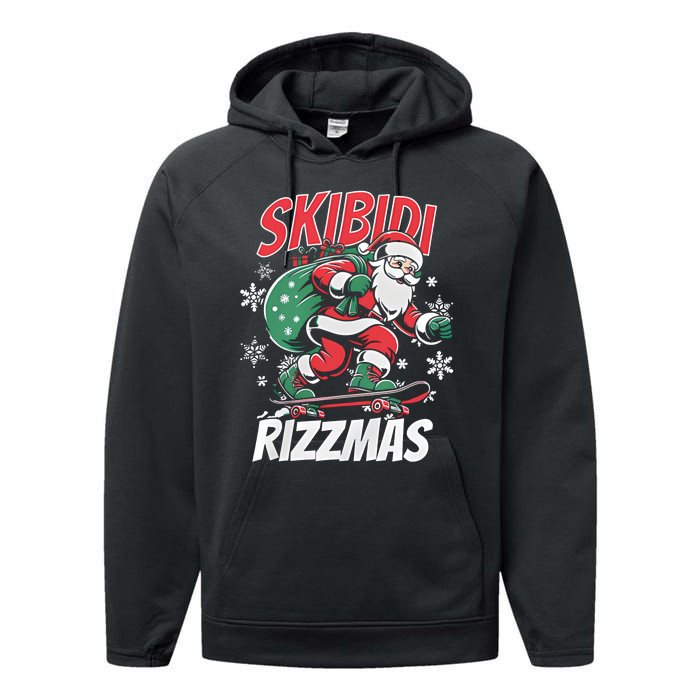 Skbidi Rizzmas Santa Claus Skateboard Xmas Christmas Holiday Performance Fleece Hoodie