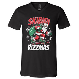 Skbidi Rizzmas Santa Claus Skateboard Xmas Christmas Holiday V-Neck T-Shirt