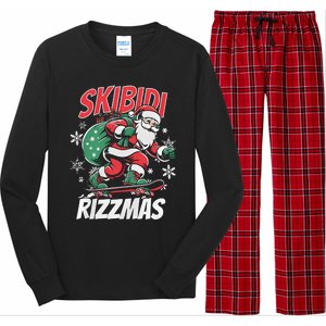 Skbidi Rizzmas Santa Claus Skateboard Xmas Christmas Holiday Long Sleeve Pajama Set