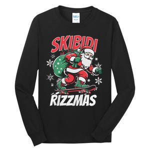 Skbidi Rizzmas Santa Claus Skateboard Xmas Christmas Holiday Tall Long Sleeve T-Shirt