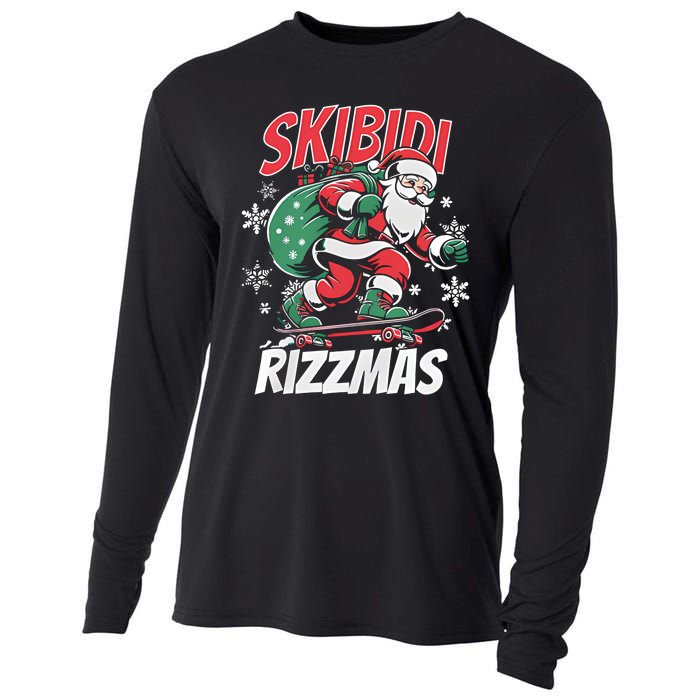 Skbidi Rizzmas Santa Claus Skateboard Xmas Christmas Holiday Cooling Performance Long Sleeve Crew