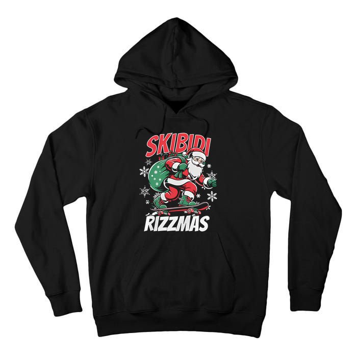 Skbidi Rizzmas Santa Claus Skateboard Xmas Christmas Holiday Tall Hoodie