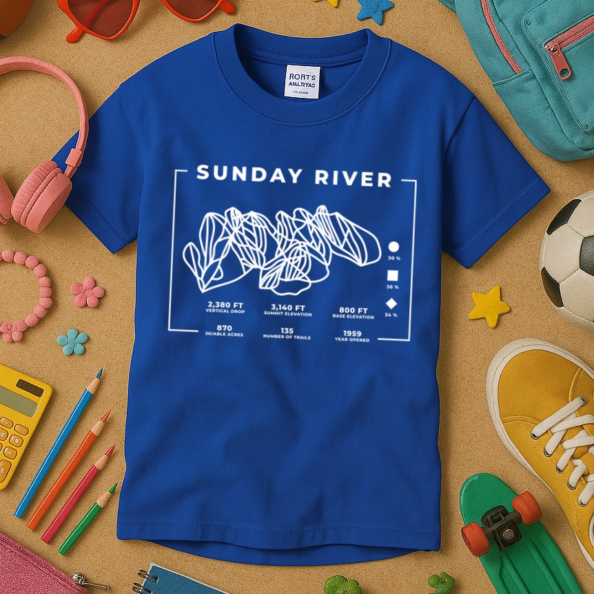 Sunday River Ski Trail Snowboard Skiing Maine Skier Gift Kids T-Shirt