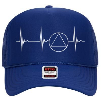 Sober Recover Sobriety Heartbeat Ekg Pulse Abstinence Gift High Crown Mesh Back Trucker Hat