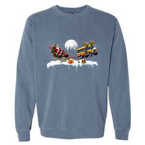 Santa Reindeer School Bus Christmas Driver Garment-Dyed Sweatshirt