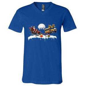 Santa Reindeer School Bus Christmas Driver V-Neck T-Shirt