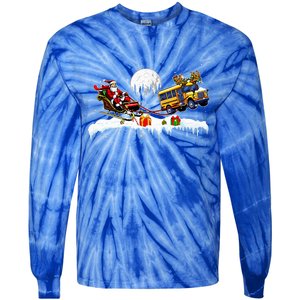 Santa Reindeer School Bus Christmas Driver Tie-Dye Long Sleeve Shirt