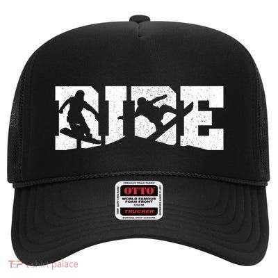 Snowboard Ride Snowboarding Snowboarder Gift High Crown Mesh Back Trucker Hat