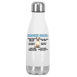 Siamese Rules Siamese Cat Owner Siamese Lover Cute Gift Stainless Steel Insulated Water Bottle