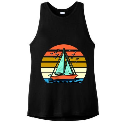 Sailing Retro Sail Boat Ladies PosiCharge Tri-Blend Wicking Tank