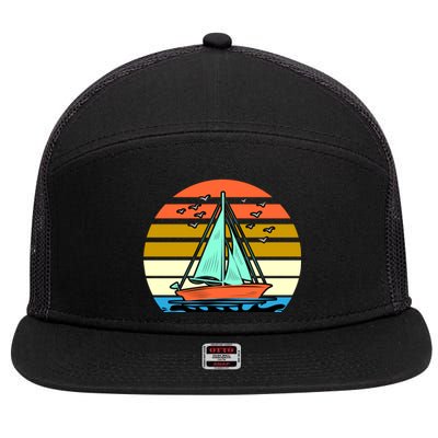 Sailing Retro Sail Boat 7 Panel Mesh Trucker Snapback Hat