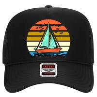 Sailing Retro Sail Boat High Crown Mesh Back Trucker Hat