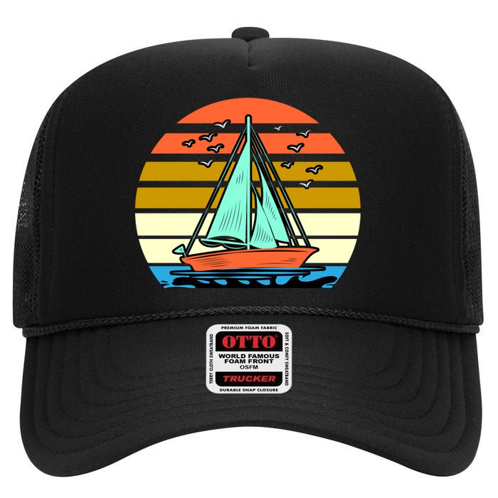 Sailing Retro Sail Boat High Crown Mesh Back Trucker Hat