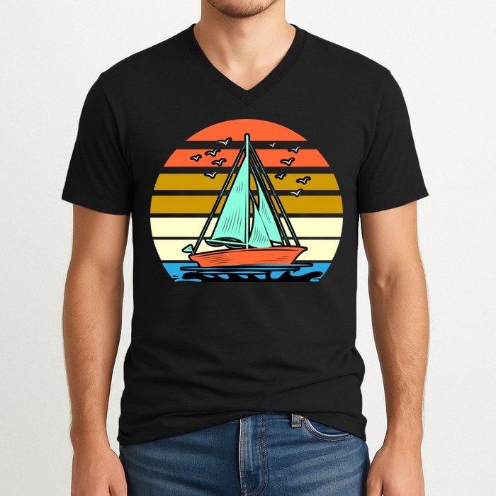 Sailing Retro Sail Boat V-Neck T-Shirt