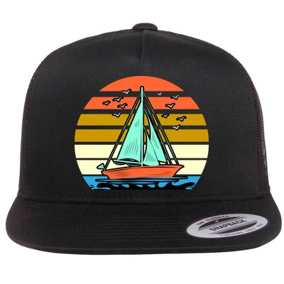 Sailing Retro Sail Boat Flat Bill Trucker Hat