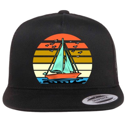 Sailing Retro Sail Boat Flat Bill Trucker Hat