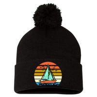 Sailing Retro Sail Boat Pom Pom 12in Knit Beanie