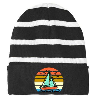 Sailing Retro Sail Boat Striped Beanie with Solid Band