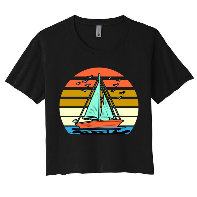 Sailing Retro Sail Boat Crop Top