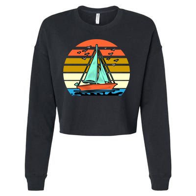 Sailing Retro Sail Boat Cropped Pullover Crew