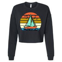Sailing Retro Sail Boat Cropped Pullover Crew