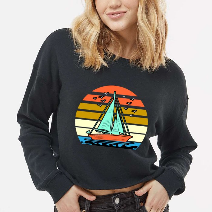 Sailing Retro Sail Boat Cropped Pullover Crew