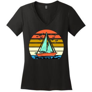 Sailing Retro Sail Boat Women's V-Neck T-Shirt