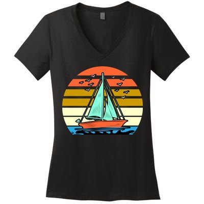 Sailing Retro Sail Boat Women's V-Neck T-Shirt