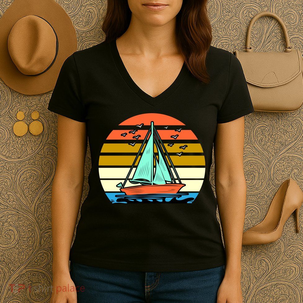 Sailing Retro Sail Boat Women's V-Neck T-Shirt