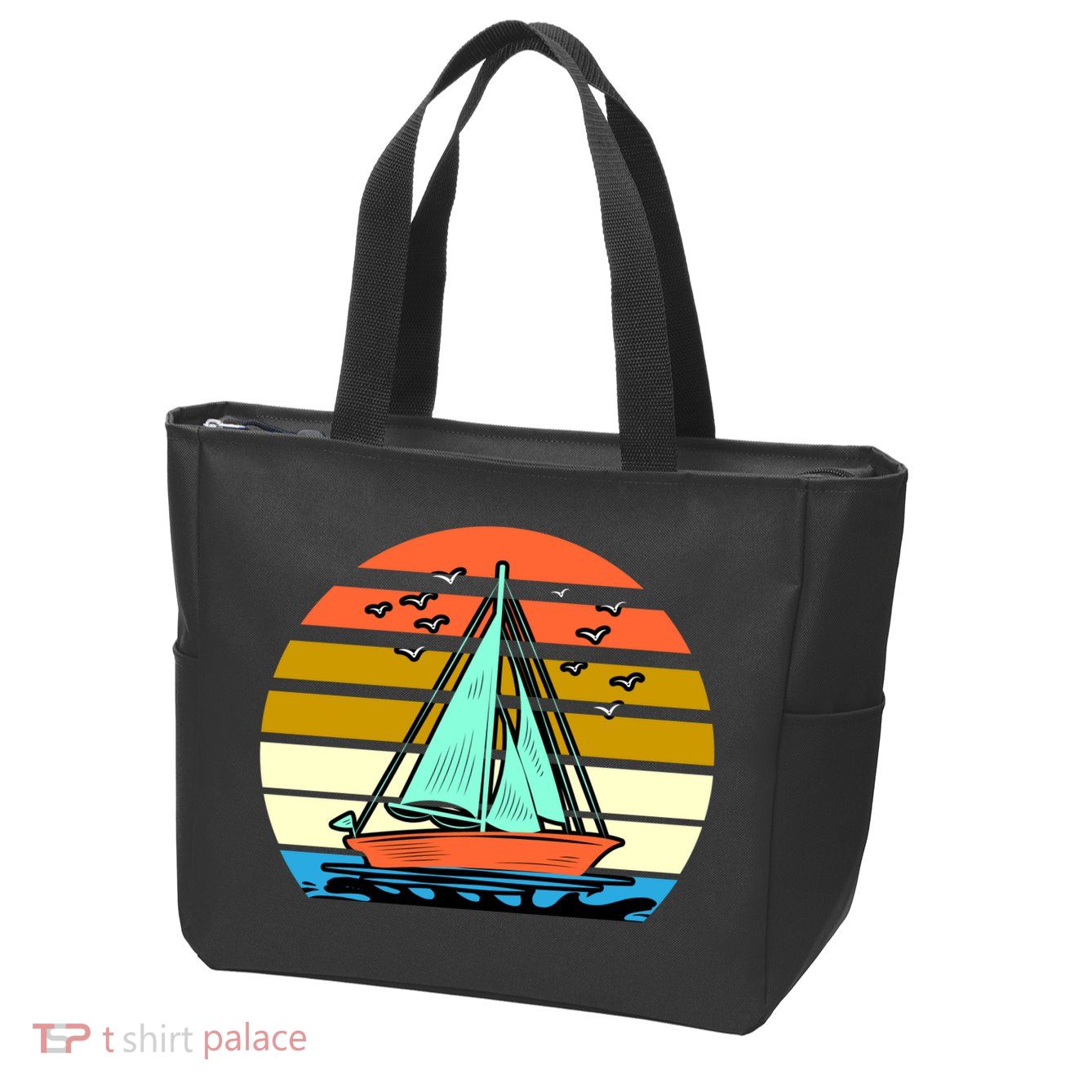 Sailing Retro Sail Boat Zip Tote Bag