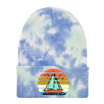 Sailing Retro Sail Boat Tie Dye 12in Knit Beanie