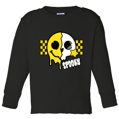 Spooky Retro Smile Skeleton Halloween Toddler Long Sleeve Shirt