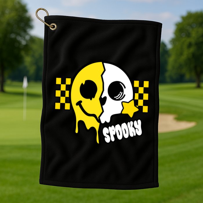 Spooky Retro Smile Skeleton Halloween Golf Towel
