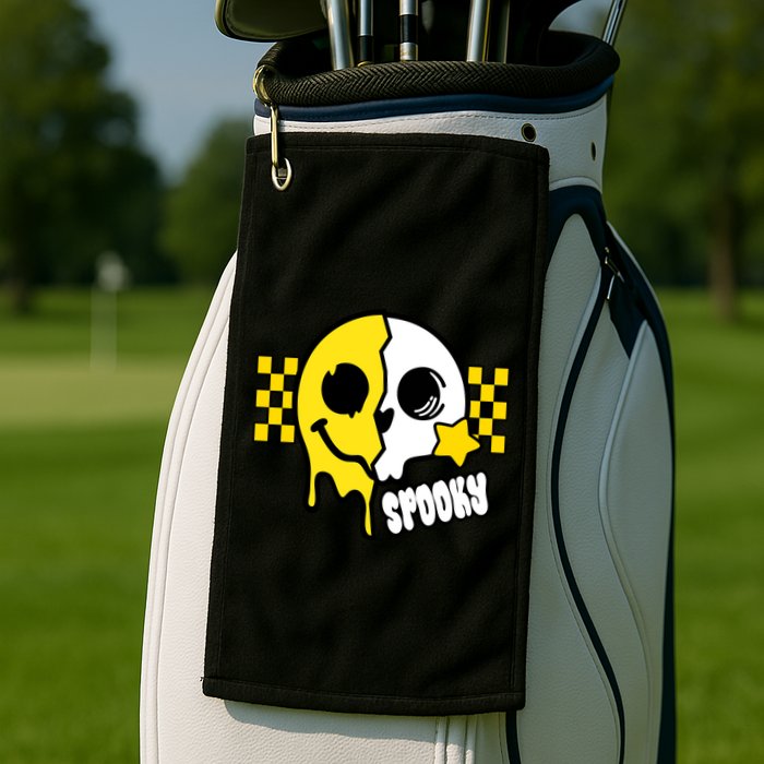 Spooky Retro Smile Skeleton Halloween Golf Towel