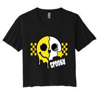 Spooky Retro Smile Skeleton Halloween Women's Crop Top Tee